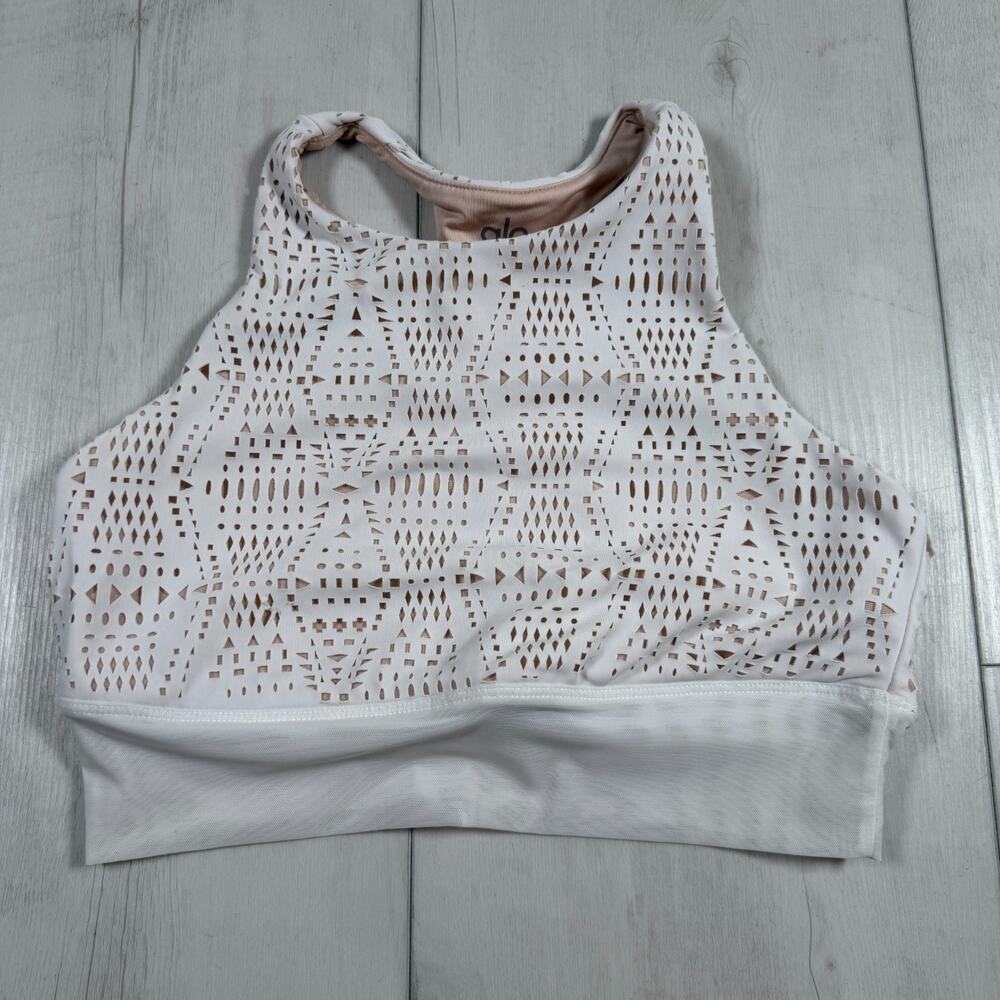 Alo Yoga Women's Small Laser Cut Racerback Sports Bra White Pilates Activewear